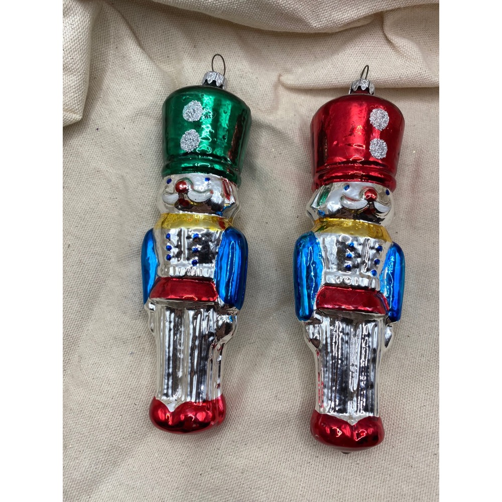 Set of 2‎ Vintage West Germany blown-Glass Nutcracker Soldier Christmas Ornament